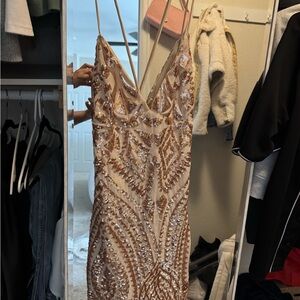 Elegant Sequin Embellished Dress - Gold